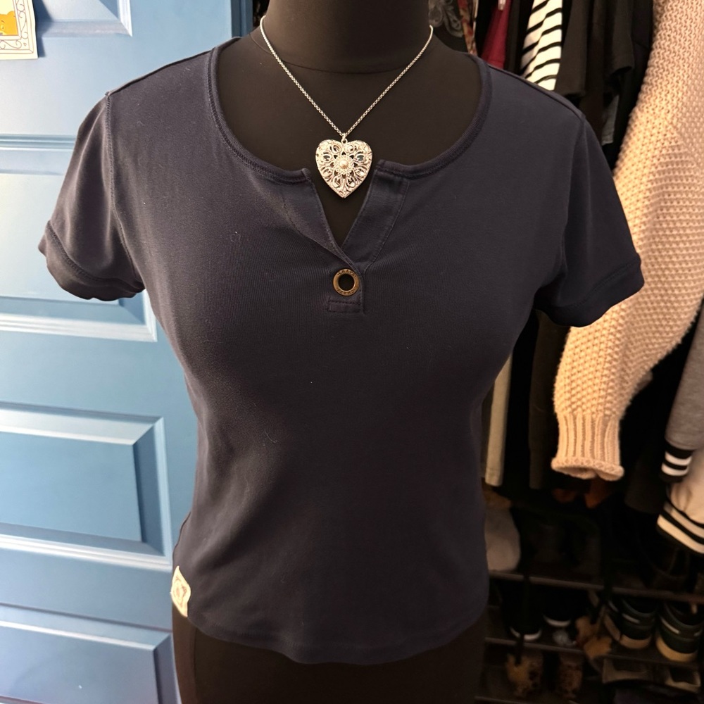 Chaps Dark Blue Short Sleeve Women's Top
